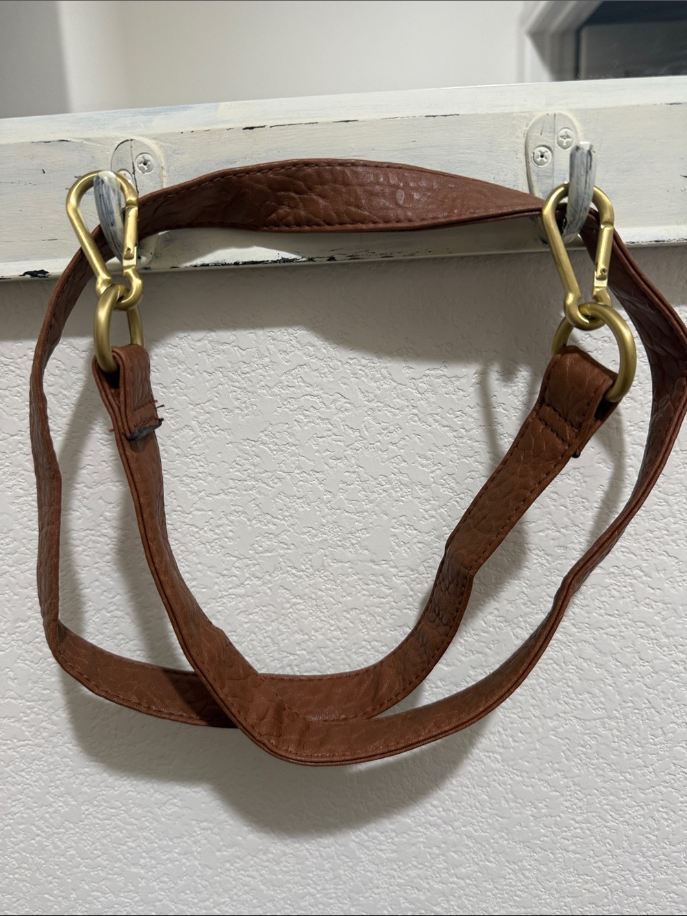 Brown Leather Bag Strap with gold metal Hardware